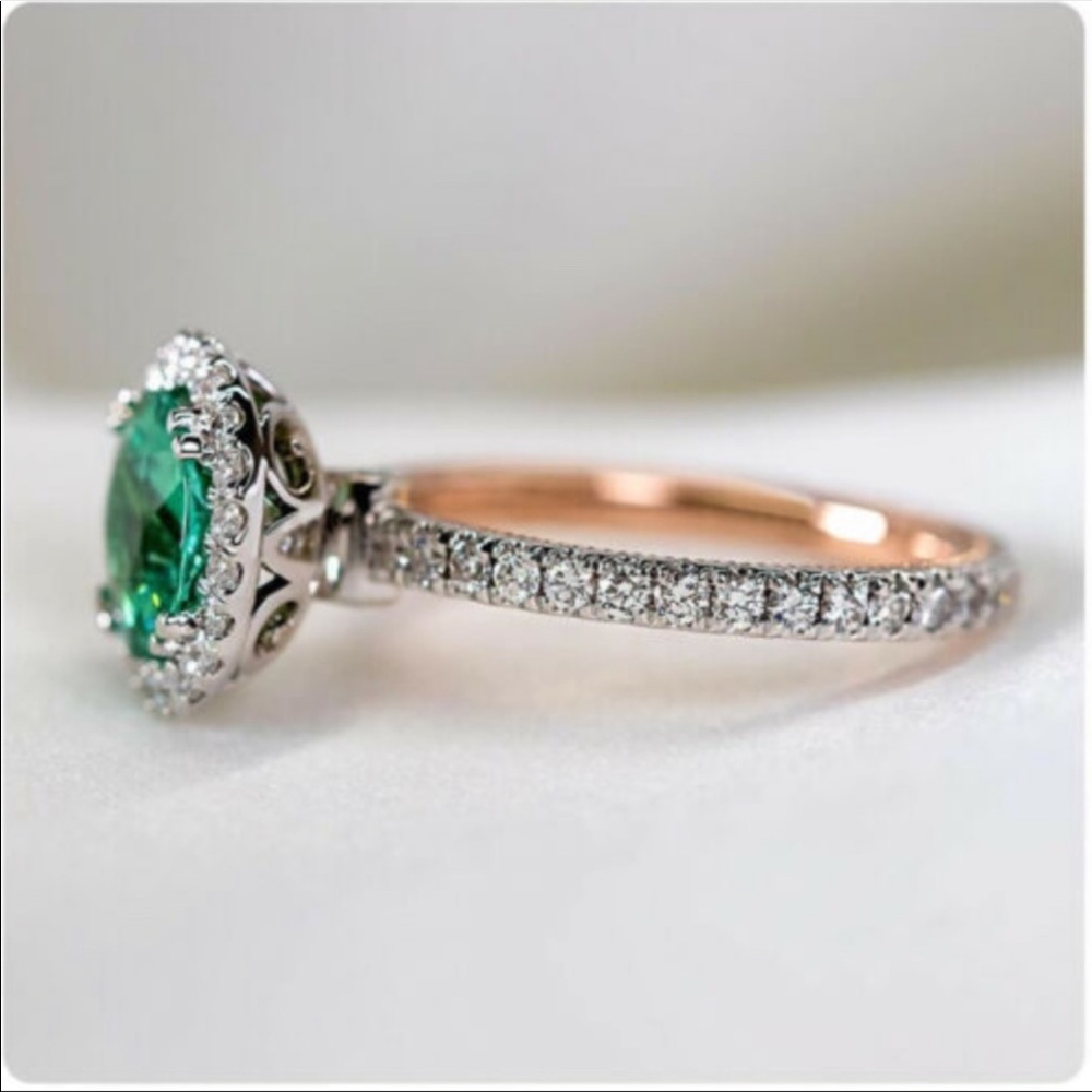 18K Gold Plated Emerald Halo Ring, CUTE RING, SHINY RING. - Picture 5 of 5